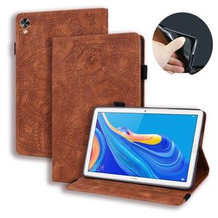For Huawei MediaPad M6 10.8 Calf Pattern Double Folding Design Embossed Leather Case with Holder & Card Slots & Pen Slot & Elastic Band(Brown)