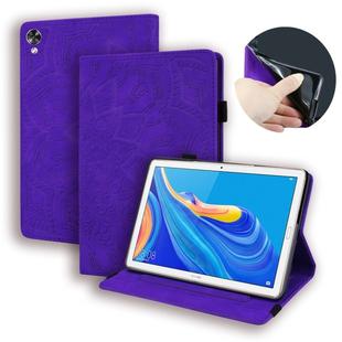 For Huawei MediaPad M6 10.8 Calf Pattern Double Folding Design Embossed Leather Case with Holder & Card Slots & Pen Slot & Elastic Band(Purple)