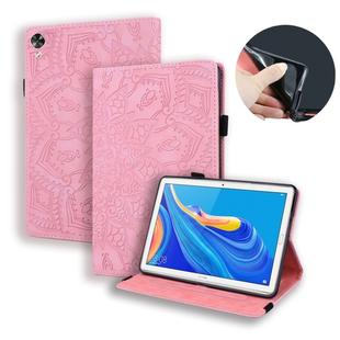 For Huawei MediaPad M6 10.8 Calf Pattern Double Folding Design Embossed Leather Case with Holder & Card Slots & Pen Slot & Elastic Band(Pink)