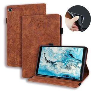 For Lenovo Tab M8 TB-8505F 8505X 8.0  Calf Pattern Double Folding Design Embossed Leather Case with Holder & Card Slots & Pen Slot & Elastic Band(Brown)