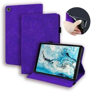 For Lenovo Tab M8 TB-8505F 8505X 8.0  Calf Pattern Double Folding Design Embossed Leather Case with Holder & Card Slots & Pen Slot & Elastic Band(Purple)