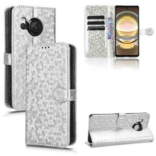 For Sharp Aquos R8 Honeycomb Dot Texture Leather Phone Case(Silver)