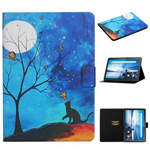 For Lenovo Tab M10 X605F X505 Colored Drawing Pattern Horizontal Flip Leather Case with Holder & Card Slots(Moonlight Cat)