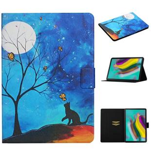 For Samsung Galaxy Tab S6 Lite P610 Colored Drawing Pattern Horizontal Flip Leather Case with Holder & Card Slots(Moonlight Cat)