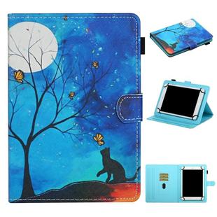 For 7 inch Universal Tablet PC Colored Drawing Pattern Horizontal Flip Leather Case with Holder & Card Slots(Moonlight Cat)