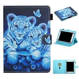 For 7 inch Universal Tablet PC Colored Drawing Pattern Horizontal Flip Leather Case with Holder & Card Slots(Tiger)