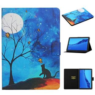 For Huawei MediaPad M5 Lite Colored Drawing Pattern Horizontal Flip Leather Case with Holder & Card Slots & Sleep / Wake-up Function(Moonlight Cat)