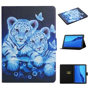For Huawei MediaPad M5 Lite Colored Drawing Pattern Horizontal Flip Leather Case with Holder & Card Slots & Sleep / Wake-up Function(Tiger)