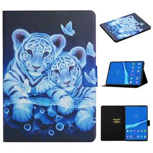 For Lenovo Tab FHD M10 Plus X606F Colored Drawing Pattern Horizontal Flip Leather Case with Holder & Card Slots & Sleep / Wake-up Function(Tiger)