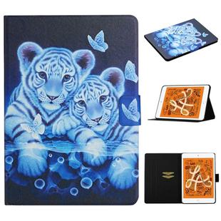 For iPad Mini (2019) Colored Drawing Pattern Horizontal Flip Leather Case with Holder & Card Slots & Sleep / Wake-up Function(Tiger)