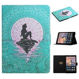 For Amazon Kindle Fire HD8 (2020) Colored Drawing Pattern Horizontal Flip Leather Case with Holder & Card Slots & Sleep / Wake-up Function(Mermaid)