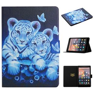 For Amazon Kindle Fire HD10 (2017) Colored Drawing Pattern Horizontal Flip Leather Case with Holder & Card Slots & Sleep / Wake-up Function(Tiger)