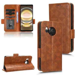 For Sharp Aquos R8 Symmetrical Triangle Pattern Leather Phone Case(Brown)