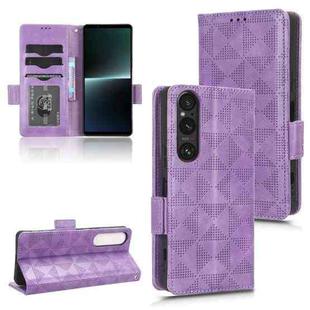 For Sony Xperia 1 V Symmetrical Triangle Pattern Leather Phone Case(Purple)