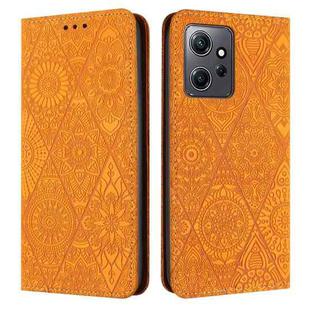 For Redmi Note 12 4G Global Ethnic Embossed Adsorption Leather Phone Case(Yellow)