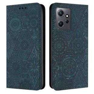 For Redmi Note 12 4G Global Ethnic Embossed Adsorption Leather Phone Case(Blue)