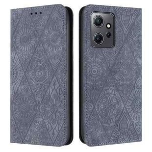 For Redmi Note 12 4G Global Ethnic Embossed Adsorption Leather Phone Case(Grey)