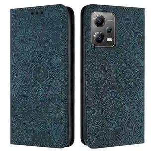 For Redmi Note 12 5G Global Ethnic Embossed Adsorption Leather Phone Case(Blue)