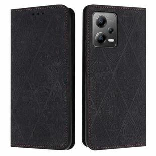 For Redmi Note 12 5G Global Ethnic Embossed Adsorption Leather Phone Case(Black)