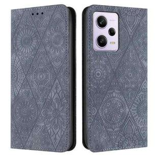For Redmi Note 12 Pro 4G Ethnic Embossed Adsorption Leather Phone Case(Grey)