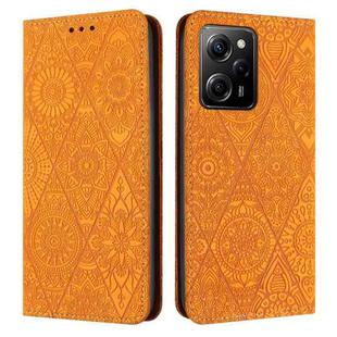 For Redmi Note 12 Pro 5G Global Ethnic Embossed Adsorption Leather Phone Case(Yellow)