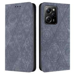 For Redmi Note 12 Pro 5G Global Ethnic Embossed Adsorption Leather Phone Case(Grey)