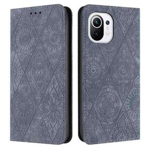 For Xiaomi 11 Lite Ethnic Embossed Adsorption Leather Phone Case(Grey)
