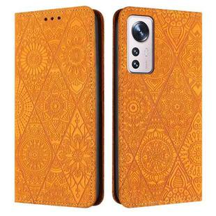 For Xiaomi 12 Lite Ethnic Embossed Adsorption Leather Phone Case(Yellow)