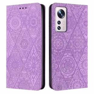 For Xiaomi 12 Lite Ethnic Embossed Adsorption Leather Phone Case(Purple)