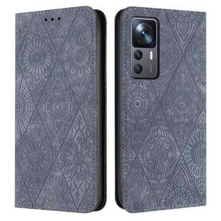 For Xiaomi 12T / 12T Pro Ethnic Embossed Adsorption Leather Phone Case(Grey)