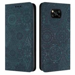 For Xiaomi Poco X3 NFC Ethnic Embossed Adsorption Leather Phone Case(Blue)