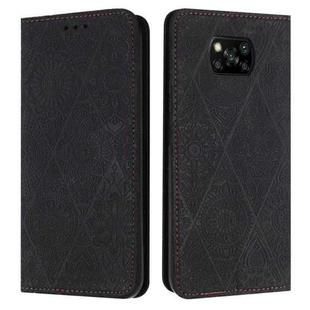 For Xiaomi Poco X3 NFC Ethnic Embossed Adsorption Leather Phone Case(Black)