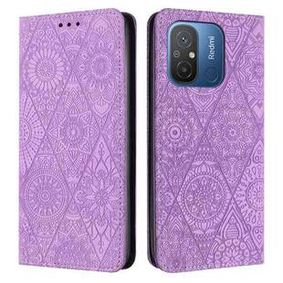 For Xiaomi Redmi 12C Ethnic Embossed Adsorption Leather Phone Case(Purple)