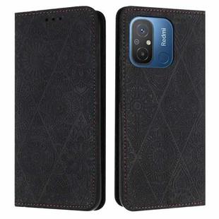For Xiaomi Redmi 12C Ethnic Embossed Adsorption Leather Phone Case(Black)
