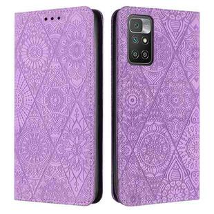 For Xiaomi Redmi 10 Ethnic Embossed Adsorption Leather Phone Case(Purple)