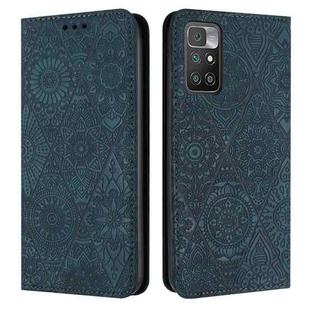 For Xiaomi Redmi 10 Ethnic Embossed Adsorption Leather Phone Case(Blue)
