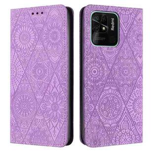 For Xiaomi Redmi 10C Ethnic Embossed Adsorption Leather Phone Case(Purple)