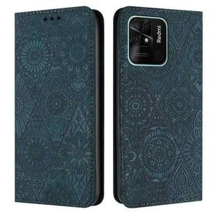 For Xiaomi Redmi 10C Ethnic Embossed Adsorption Leather Phone Case(Blue)