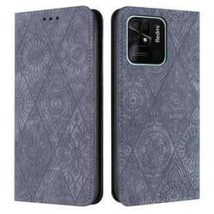 For Xiaomi Redmi 10C Ethnic Embossed Adsorption Leather Phone Case(Grey)