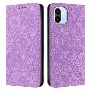 For Xiaomi Redmi A1 Ethnic Embossed Adsorption Leather Phone Case(Purple)