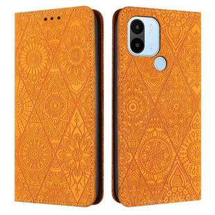 For Xiaomi Redmi A1+ Ethnic Embossed Adsorption Leather Phone Case(Yellow)