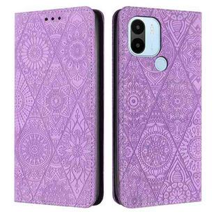 For Xiaomi Redmi A1+ Ethnic Embossed Adsorption Leather Phone Case(Purple)