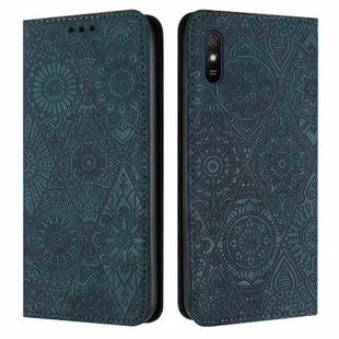For Xiaomi Redmi 9A Ethnic Embossed Adsorption Leather Phone Case(Blue)