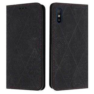 For Xiaomi Redmi 9A Ethnic Embossed Adsorption Leather Phone Case(Black)