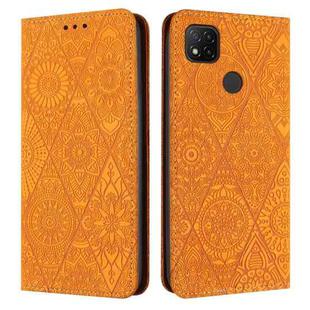 For Xiaomi Redmi 9C / 10A Ethnic Embossed Adsorption Leather Phone Case(Yellow)