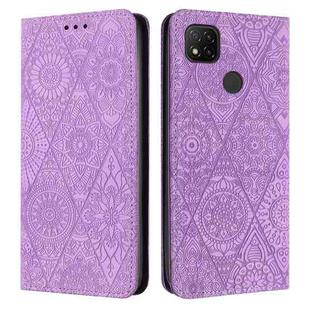 For Xiaomi Redmi 9C / 10A Ethnic Embossed Adsorption Leather Phone Case(Purple)