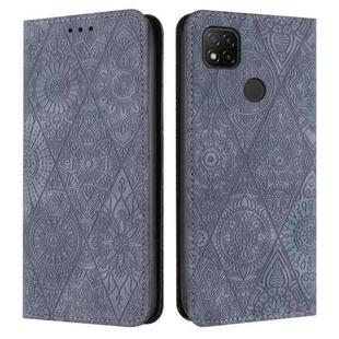 For Xiaomi Redmi 9C / 10A Ethnic Embossed Adsorption Leather Phone Case(Grey)