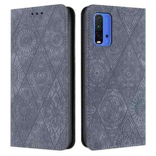 For Xiaomi Redmi 9T Ethnic Embossed Adsorption Leather Phone Case(Grey)