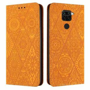 For Redmi Note 9 Ethnic Embossed Adsorption Leather Phone Case(Yellow)
