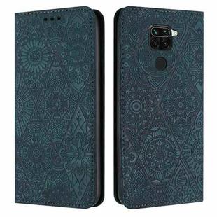 For Redmi Note 9 Ethnic Embossed Adsorption Leather Phone Case(Blue)